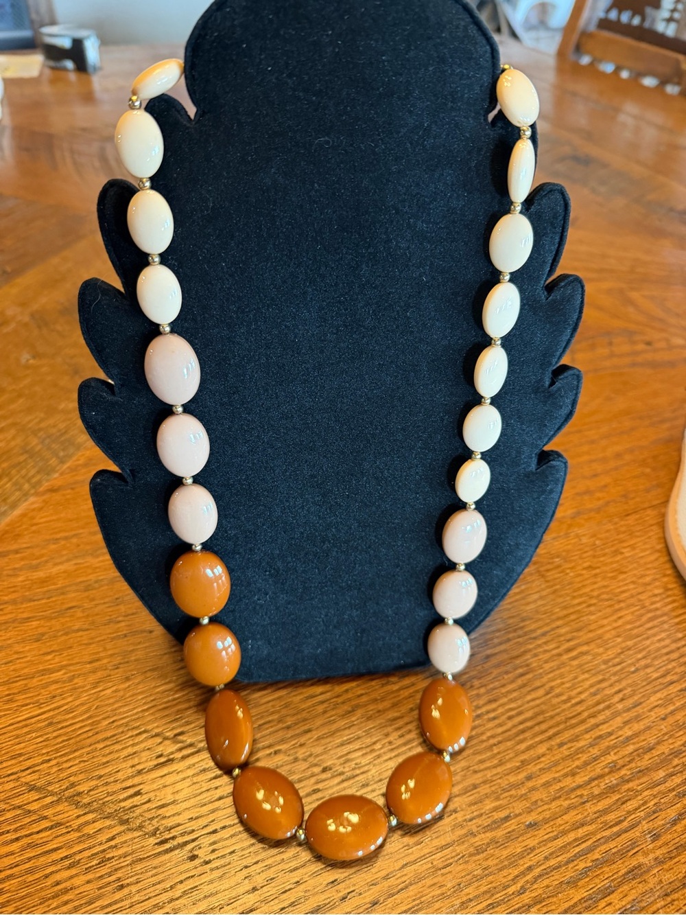 Two-Tone Cream and Camel Bead Necklace